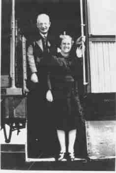 John Curtin and Elsie aboard a train, 1944