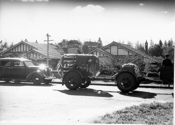 The gun carriage carrying John Curtin's coffin outside his home in Jarrad St, Cottesloe