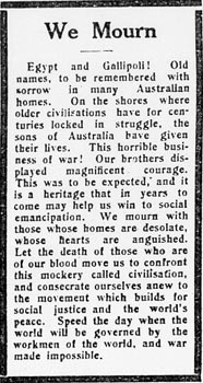 'We Mourn', Timber Worker 8 June 1915
