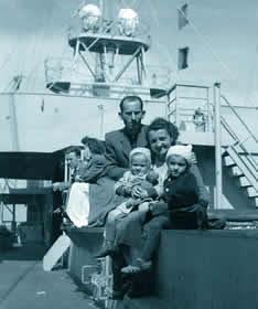 Arpad and Lujza Szedlak and family on the refurbished troop ship General Hersey, 1950