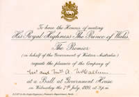 Invitation to ball in honour of HRH Prince of Wales, 1920