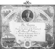 Invitation to banquet at Government House, 1920