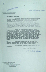 Letter from Prime Minister Curtin to President Roosevelt accepting his invitation to visit the U.S. on the way to the Prime Ministers Conference in the UK, 2nd February, 1944. 