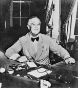 Franklin Delano Roosevelt, the 32nd President of the United States. Roosevelt was re-elected for a fourth 4-year term on 7 November, 1944. Courtesy of the Australian War Memorial, ID P02451.012.