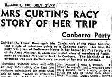 Mrs Curtin’s racy story of her trip. Argus, Friday, 21 July 1944. Records of the Curtin Family.  JCPML00964/140.