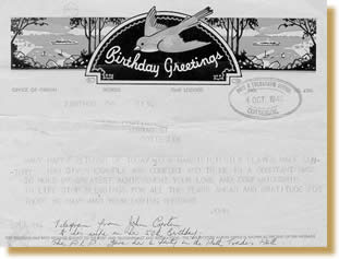 Birthday telegram from John to Elsie, Oct 1940