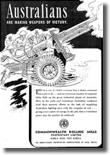 Commonwealth Rolling Mills advertisement 'Australians are Making Weapons of Victory', 1942 