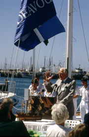 Sir Charles Court at the launch of Project Endeavour, December 1985. CUL00039/10/3.