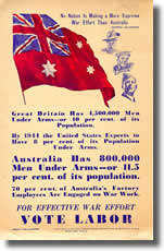 'For effective war effort Vote Labor' Australian Labor Party election advertisement 1943