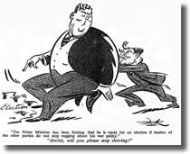 'Archie, will you please stop shoving!' Cartoon by John Frith,