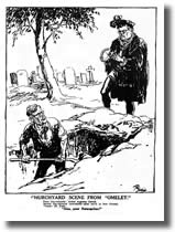 'Churchyard scene from "Omelet". Cartoon by Ted Scorfield, The Bulletin, 26 April 1944