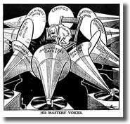 'His masters' voices'. Cartoon by John Frith, The Bulletin, 21 July 1943 